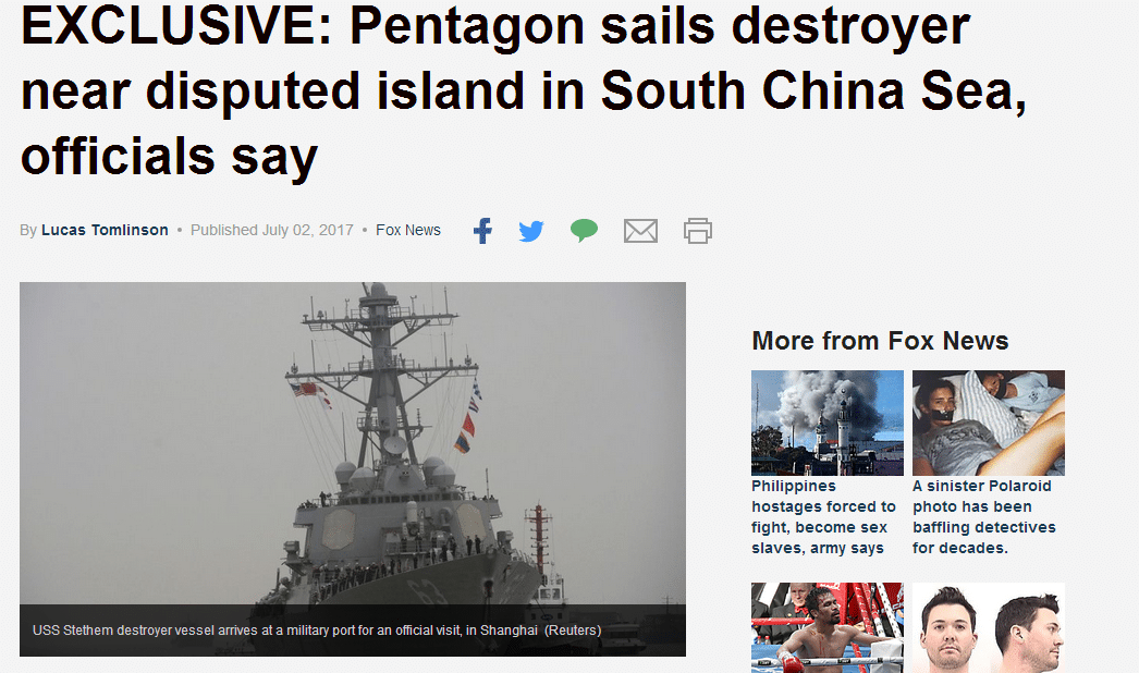  突发！美驱逐舰进入我西沙中建岛12海里！